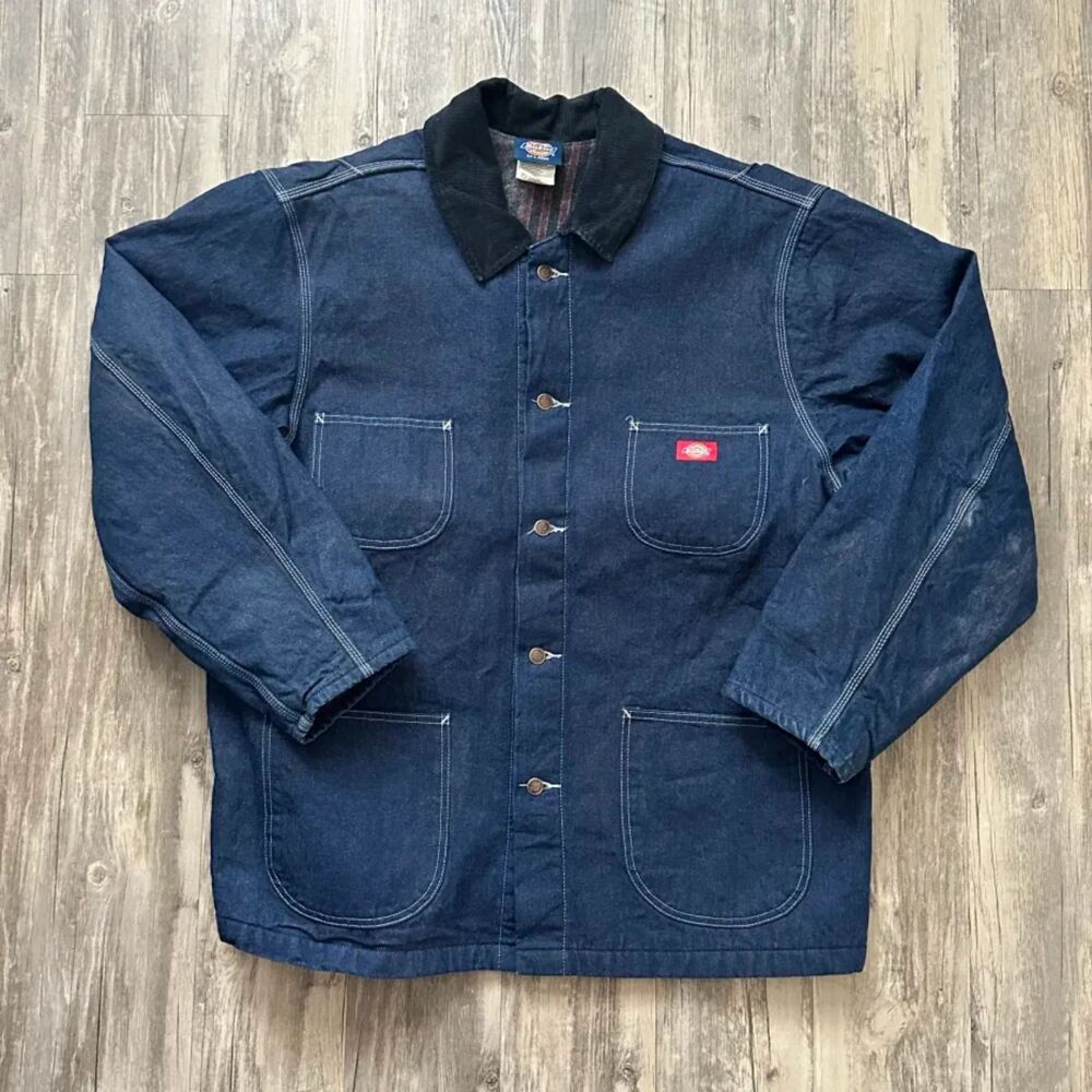 Vintage 90s Dickies Denim Flannel Lined Chore Barn Coat Size XXL VTG RARE